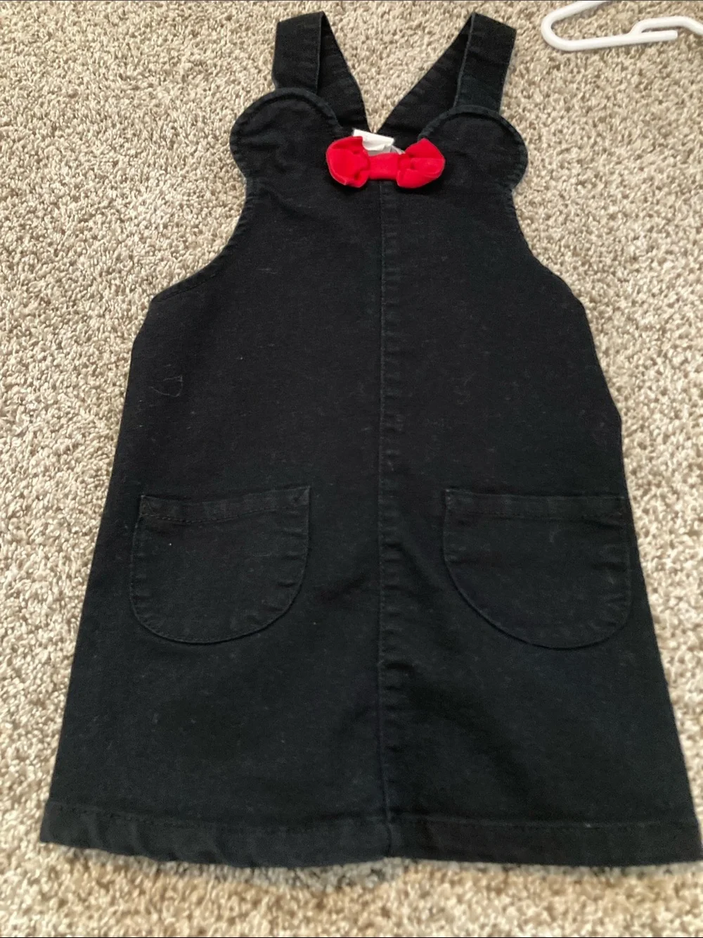 H&M Disney Black Cotton Overall Dress with Red Bow Accent